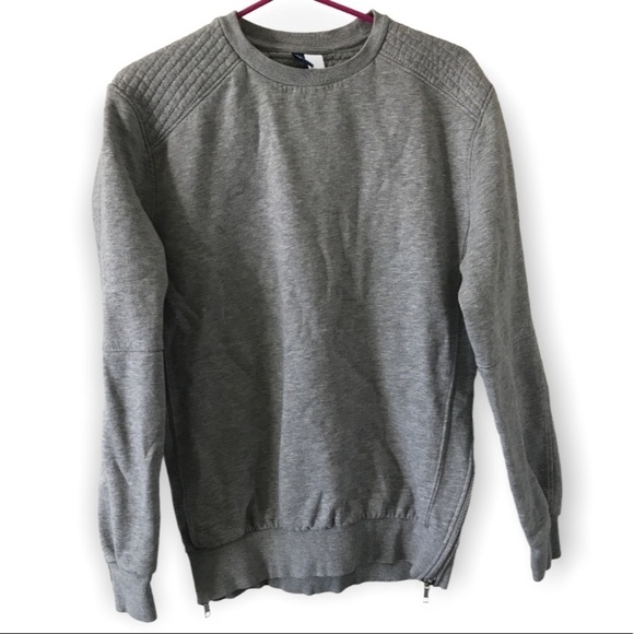 Divided cotton blend gray long sleeve sweater with side zippers - Picture 1 of 9